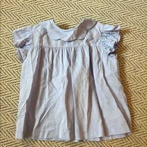 bella bliss Light Blue Scalloped Collar Ruffle Sleeve Top